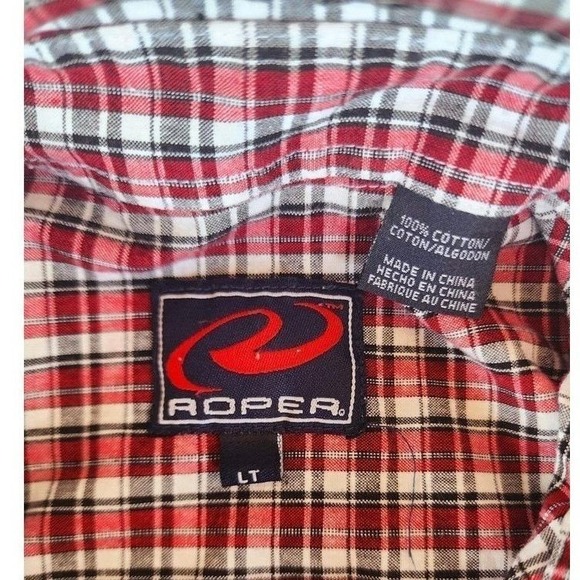 ROPER Shirt Button Down Men's Size Large Tall Plaid Checked Western Casual - Picture 4 of 8